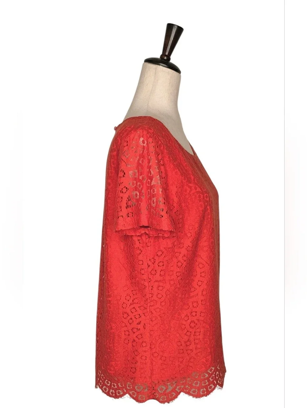 J. Crew Red Lace Short-Sleeve Blouse Size 8